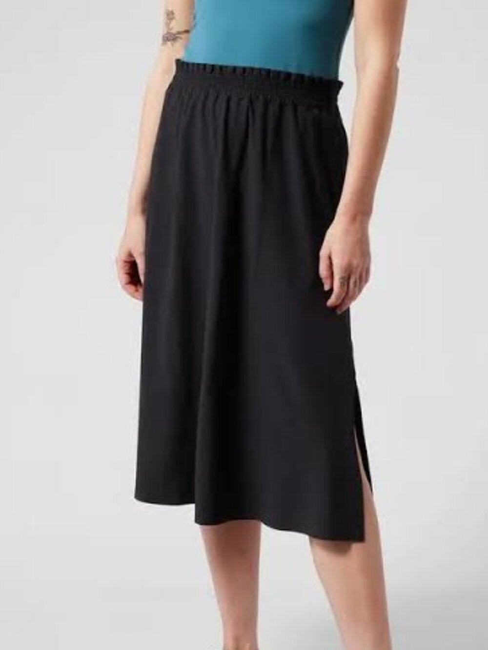 Athleta Savannah Skirt black XL NWT midi paper bag waist pockets travel
